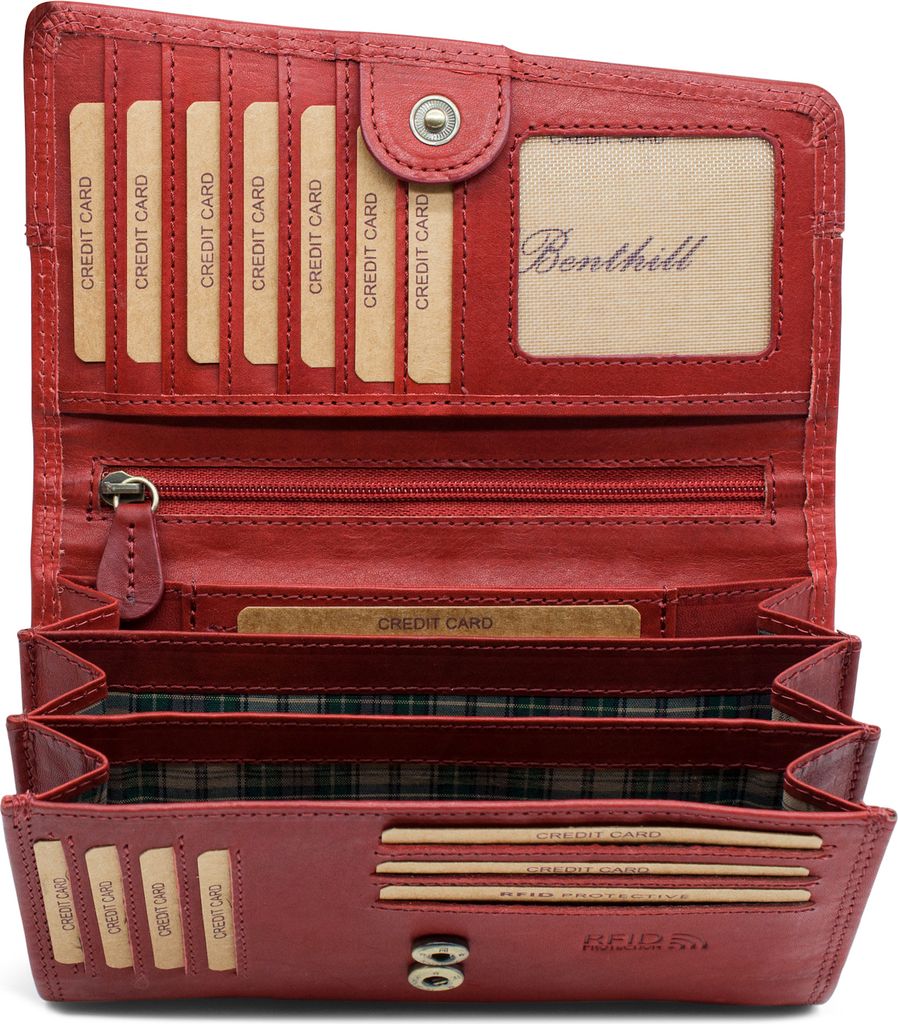 Benthill Geldbörse Damen Groß Leder - Portemonnaie aus echtem Rindsleder - XXL Geldbeutel mit vielen Kartenfächer - Brieftasche Damen Gross mit ...