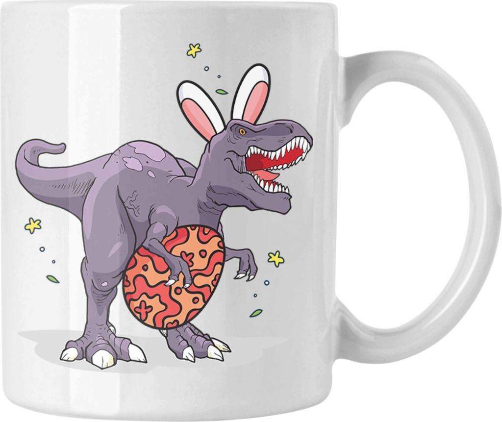 Trendation - Tasse Ostern T-Rex Dino Ostergeschenke Kinder Jugendliche Geschenke Lustige Grafik Osterhase Ostereier Hasenohren (Weiß)