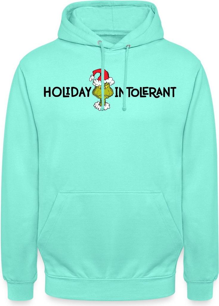 Spreadshirt Der Grinch Statement Holiday Intolerant Uni Hoodie, L, Mint