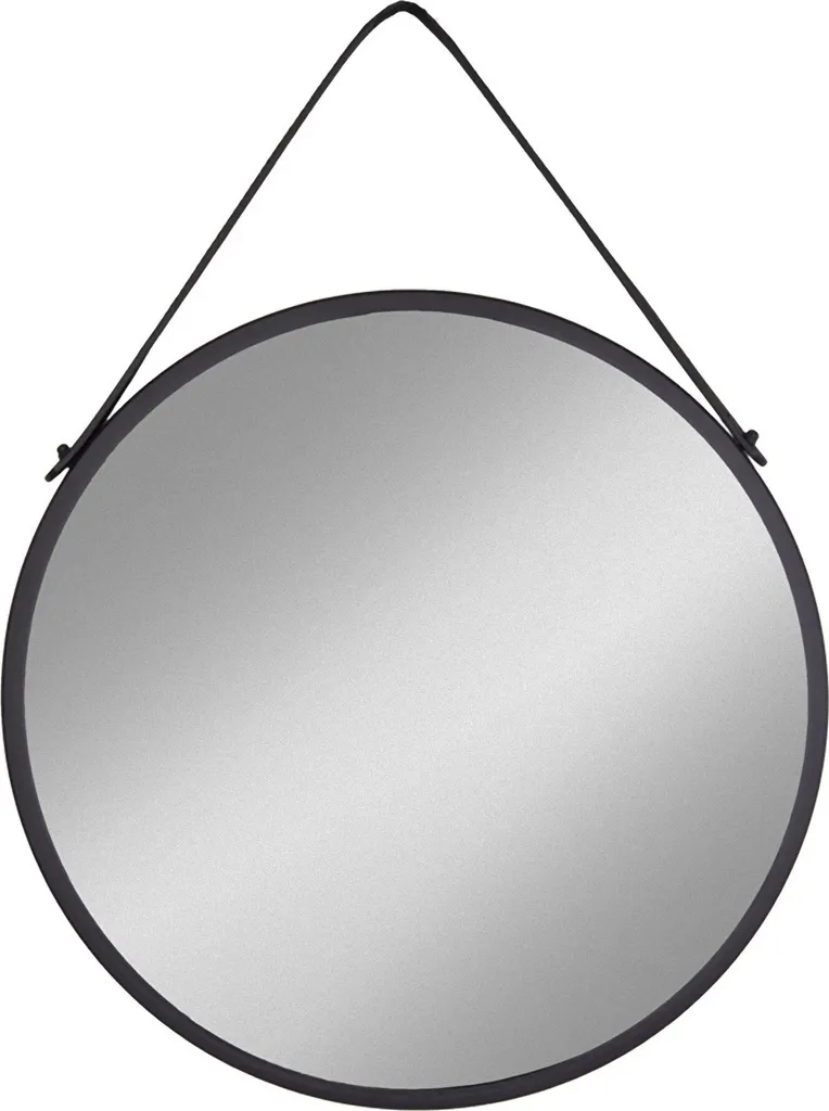 Trapani Miroir avec Bande de Suspente en Cuir Noir - Style Industriel 50cm