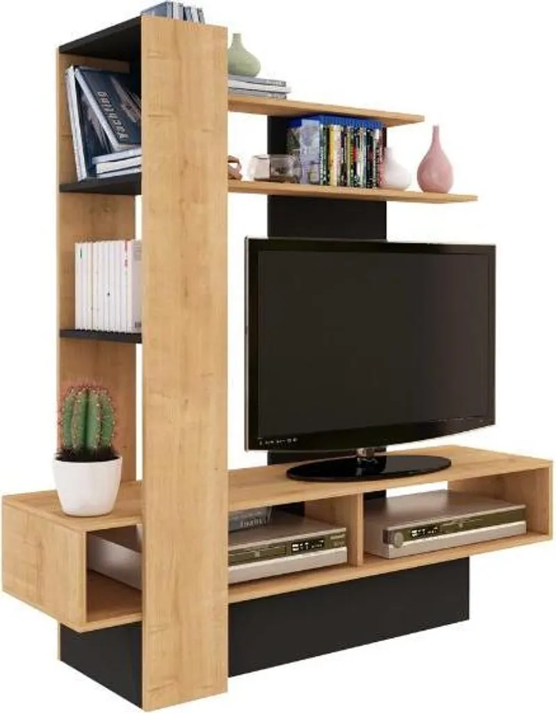 Meuble TV Zerko 140cm Chêne Clair et Noir - Support TV Design Industriel