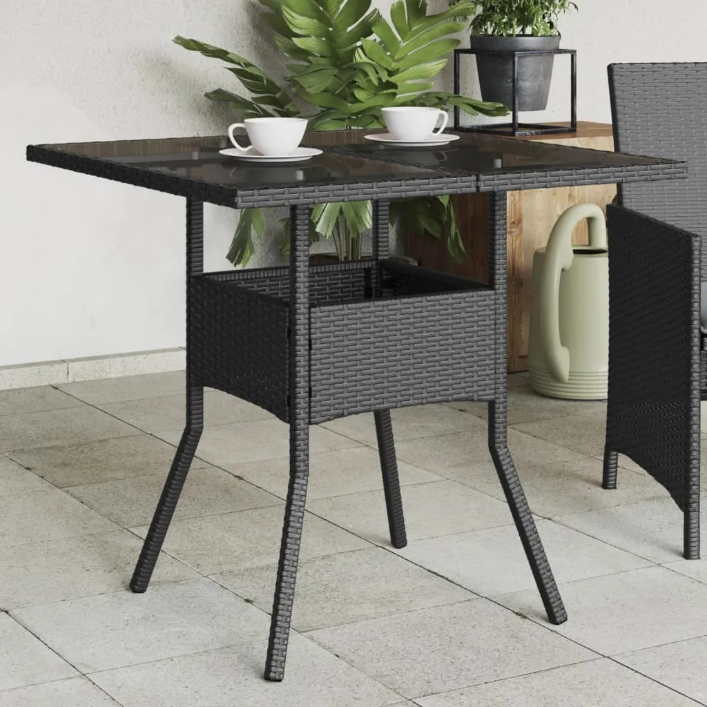 Maison Exclusive - Tavolo da giardino con piano in vetro nero 80x80x75 cm Poly Rattan