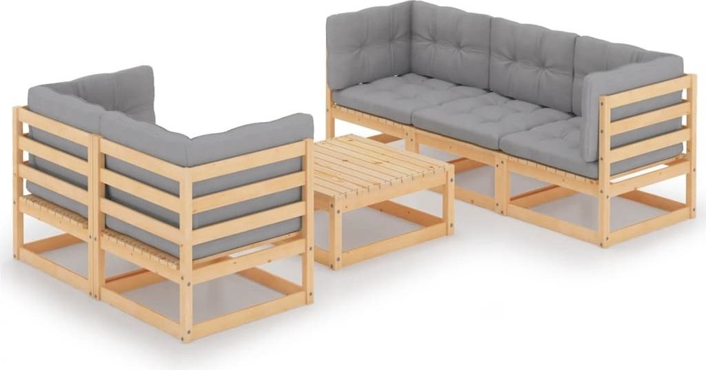 6-tlg. Garten-Lounge-Set mit Kissen Kiefer Massivholz