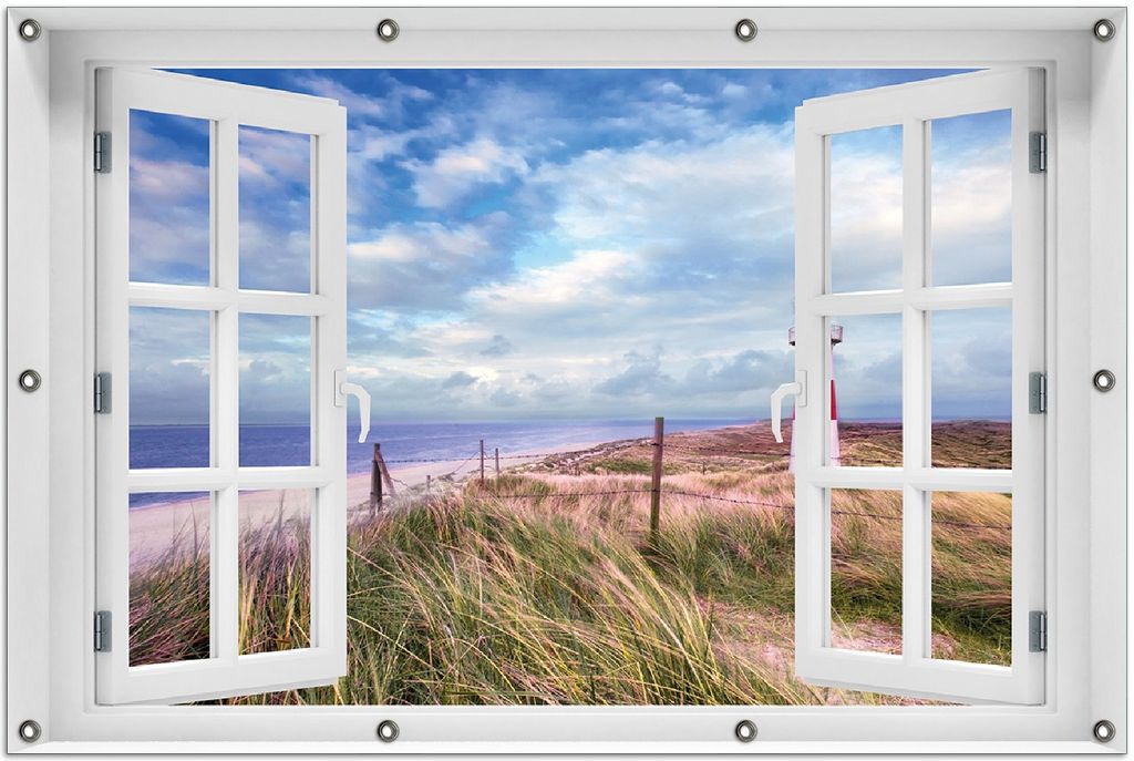 Wallario Outdoor-Poster für Garten oder Balkon 100 x 150 cm: Leuchtturm am Strand von Sylt
