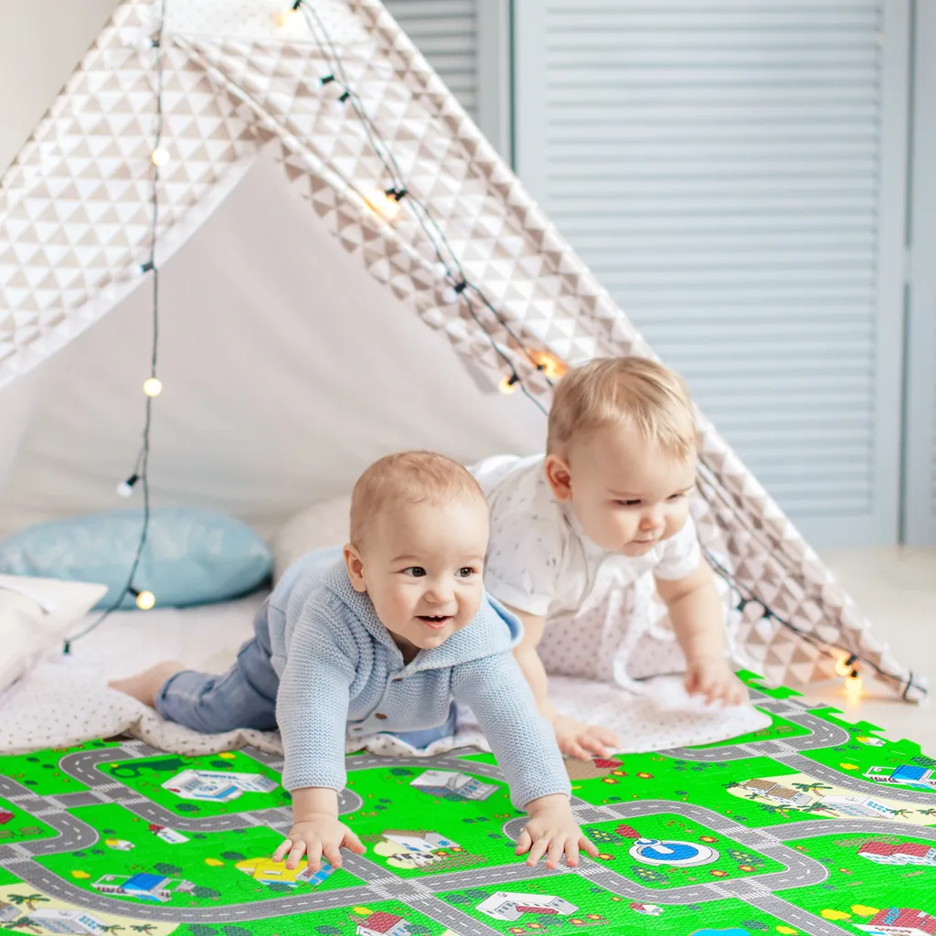 Relaxdays tapis de jeu puzzle pour enfant 36 pieces en mousse blanc gris
