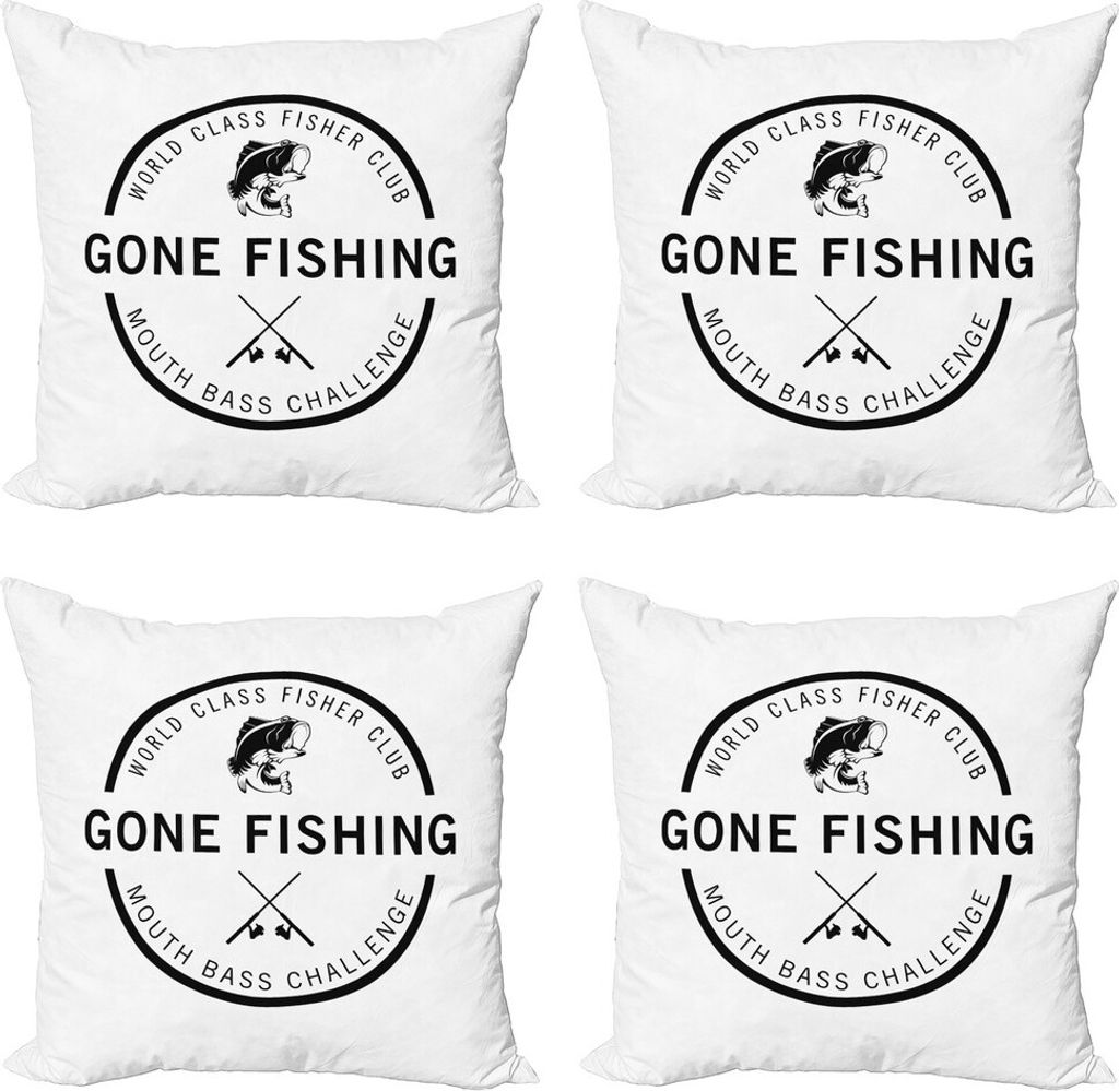 ABAKUHAUS gegangene Fischerei Kissenbezug Set (4 Stück), World Class Fisher, Moderner Doppelseitiger Digitaldruck, 45 cm x 45 cm, Charcoal Grau Weiß