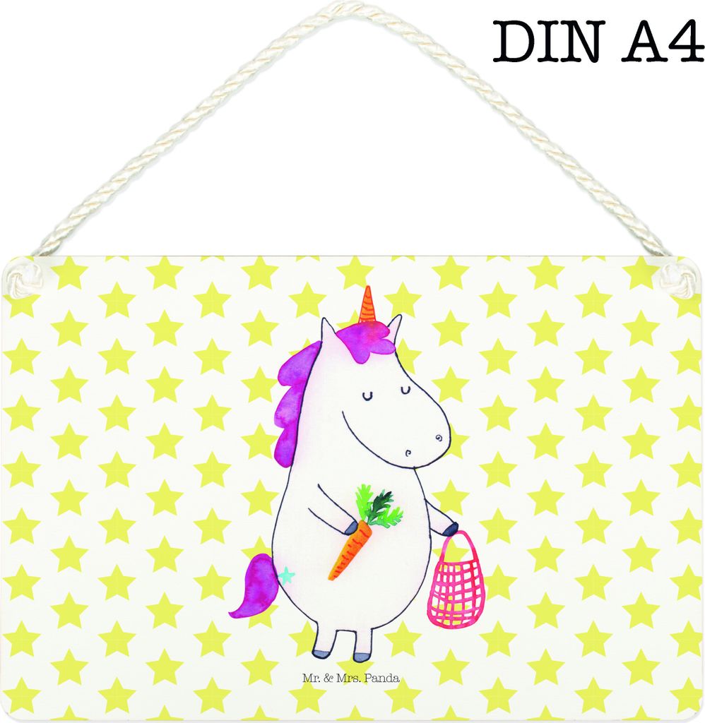 Mr. & Mrs. Panda Schild Einhorn Vegan DIN A4 - Weiß - Geschenk, Unicorn, Rohkost, wandtafel, Gesund Leben, kleine aufmerksamkeit, Veganer, Wandbil...