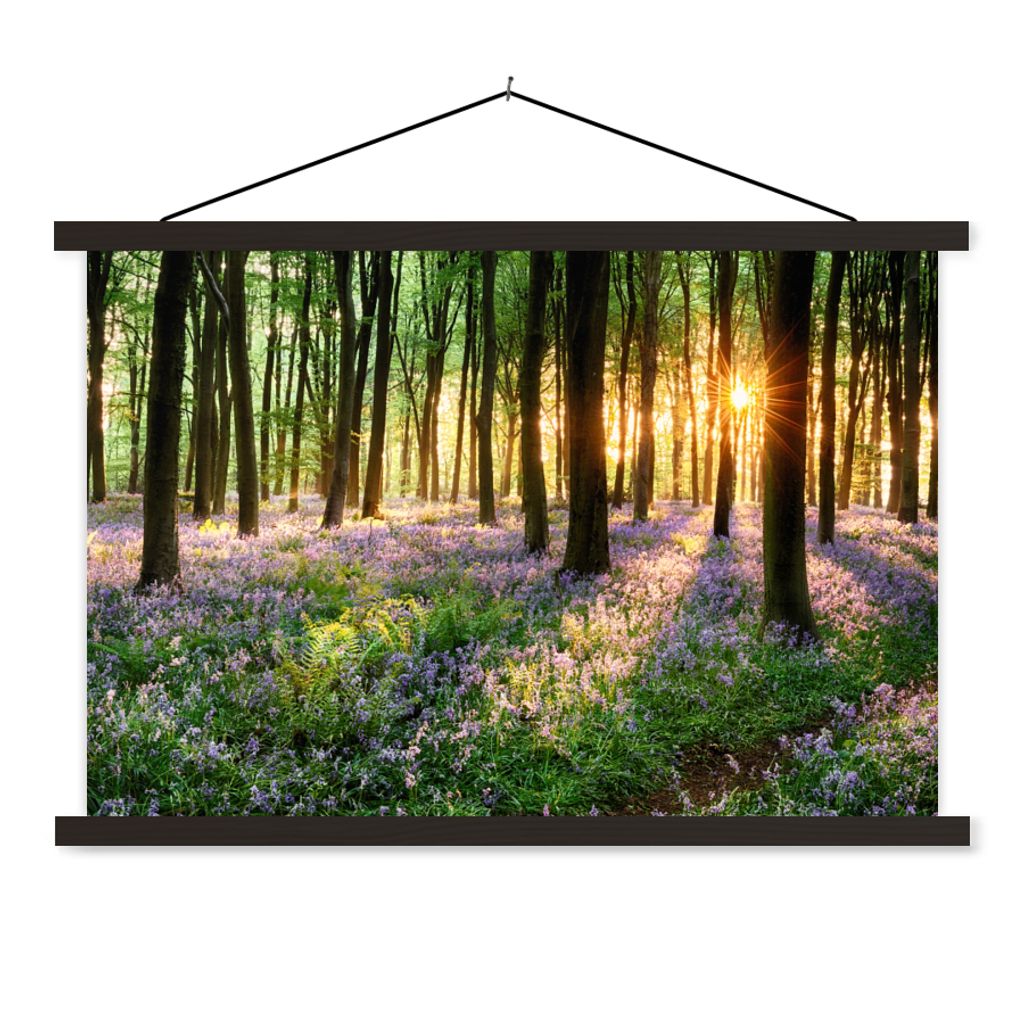 MuchoWow Textilposter Wald - Blumen - Lavendel - Sonne - Lila - Natur 60x40 cm mit schwarzem Rahmen - Hölzernes