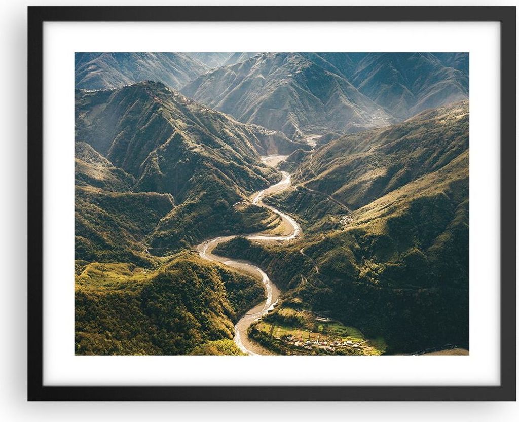 Gerahmtes Poster - Schwarzer Rahmen - Berge Weg Wald - Produktbild 