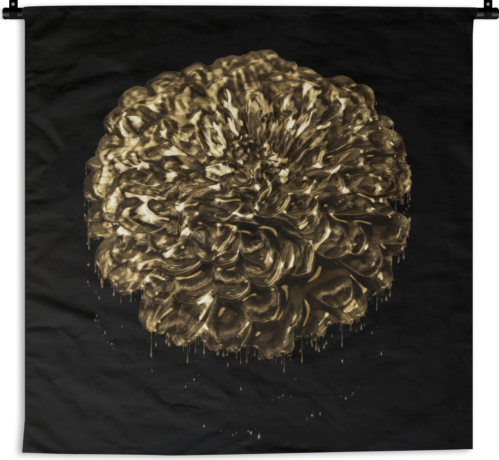 MuchoWow Wandteppich Wandbehang Blumen - Blätter - Gold 150x150 cm Tapisserie Dekoration Wandtuch - Wohnaccessoires - Modernes