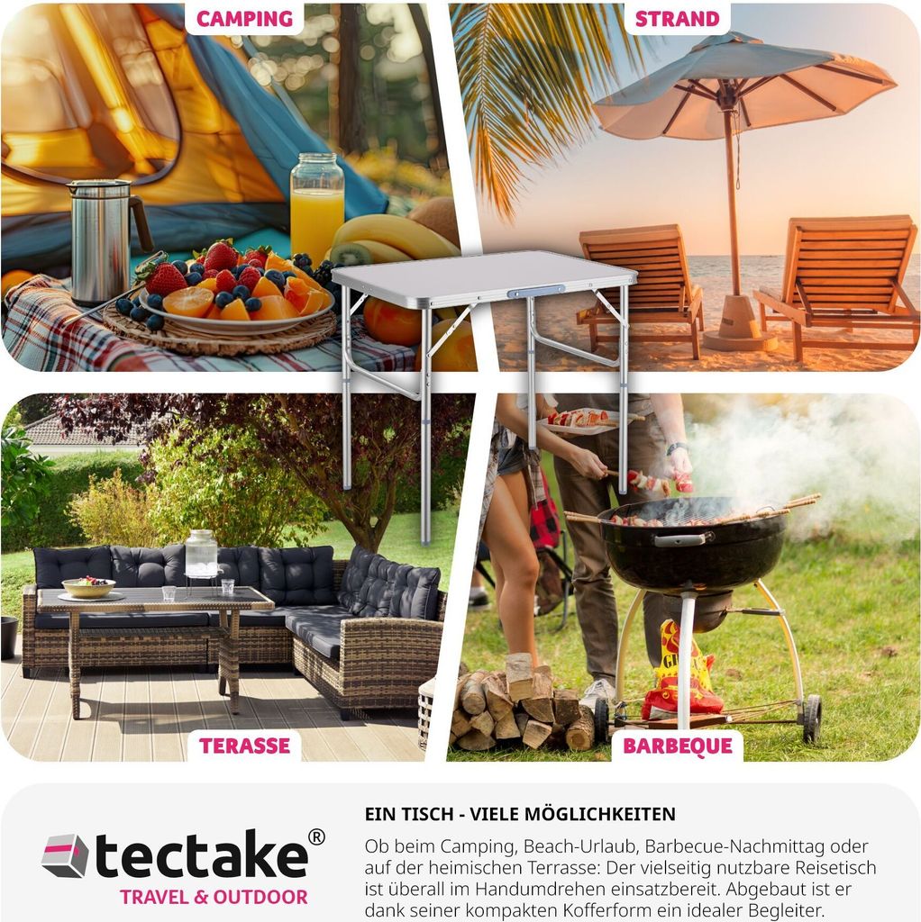 Camping Klapptisch aus Aluminium 75x55x68cm - grau Produktbild 6