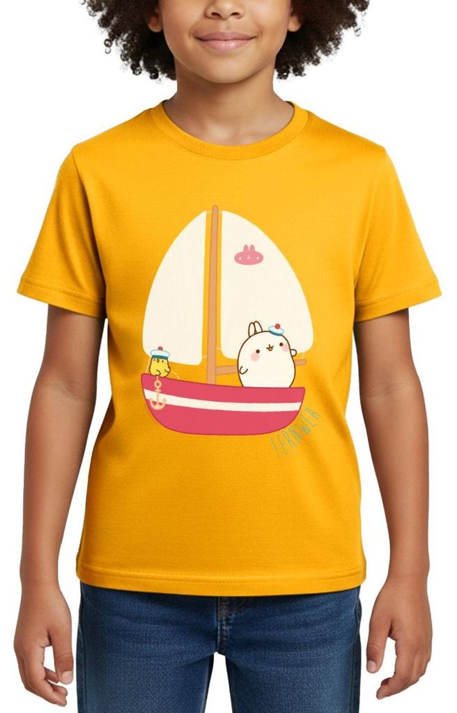 Spreadshirt Molang Piu Piu Segeln Fernweh Kinder T-Shirt, 122/128 (7-8 Jahre), Gold