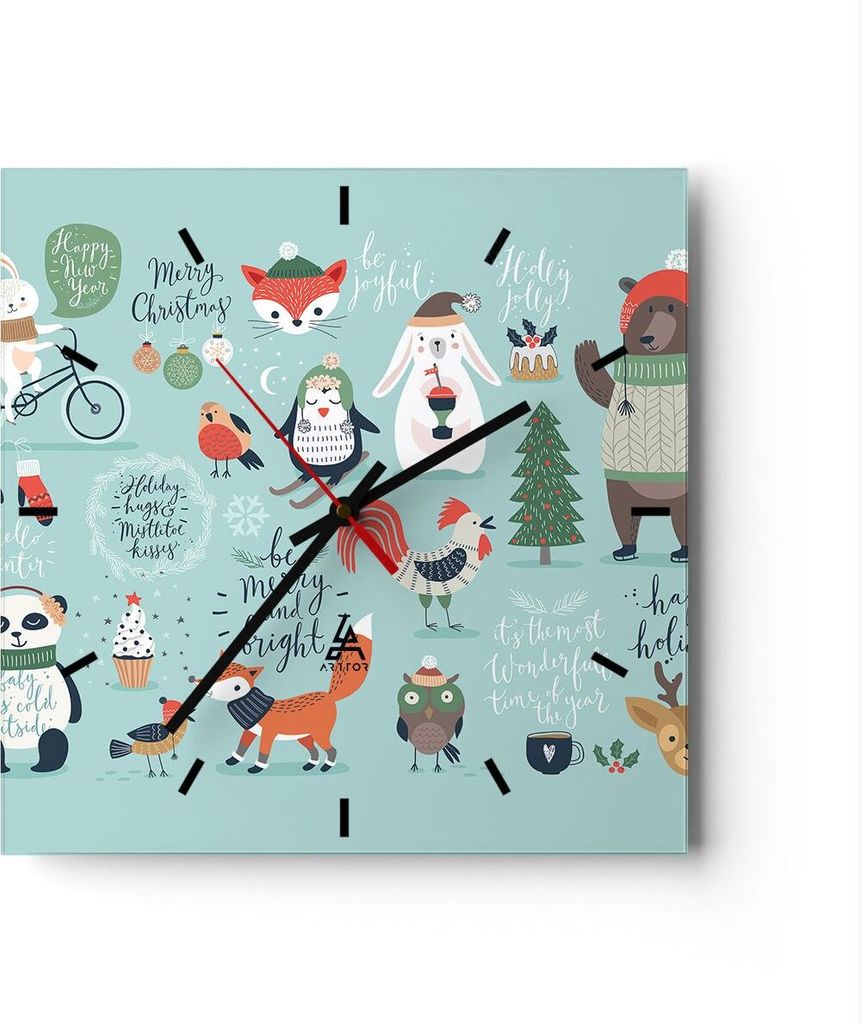 Wanduhr - Quadrat - Glasuhr - Ostern tiere süß wunsch - 40x40cm - Schleichendes Uhrwerk - Lautlos - zum Aufhängen bereit - Dekoration Modern - W...