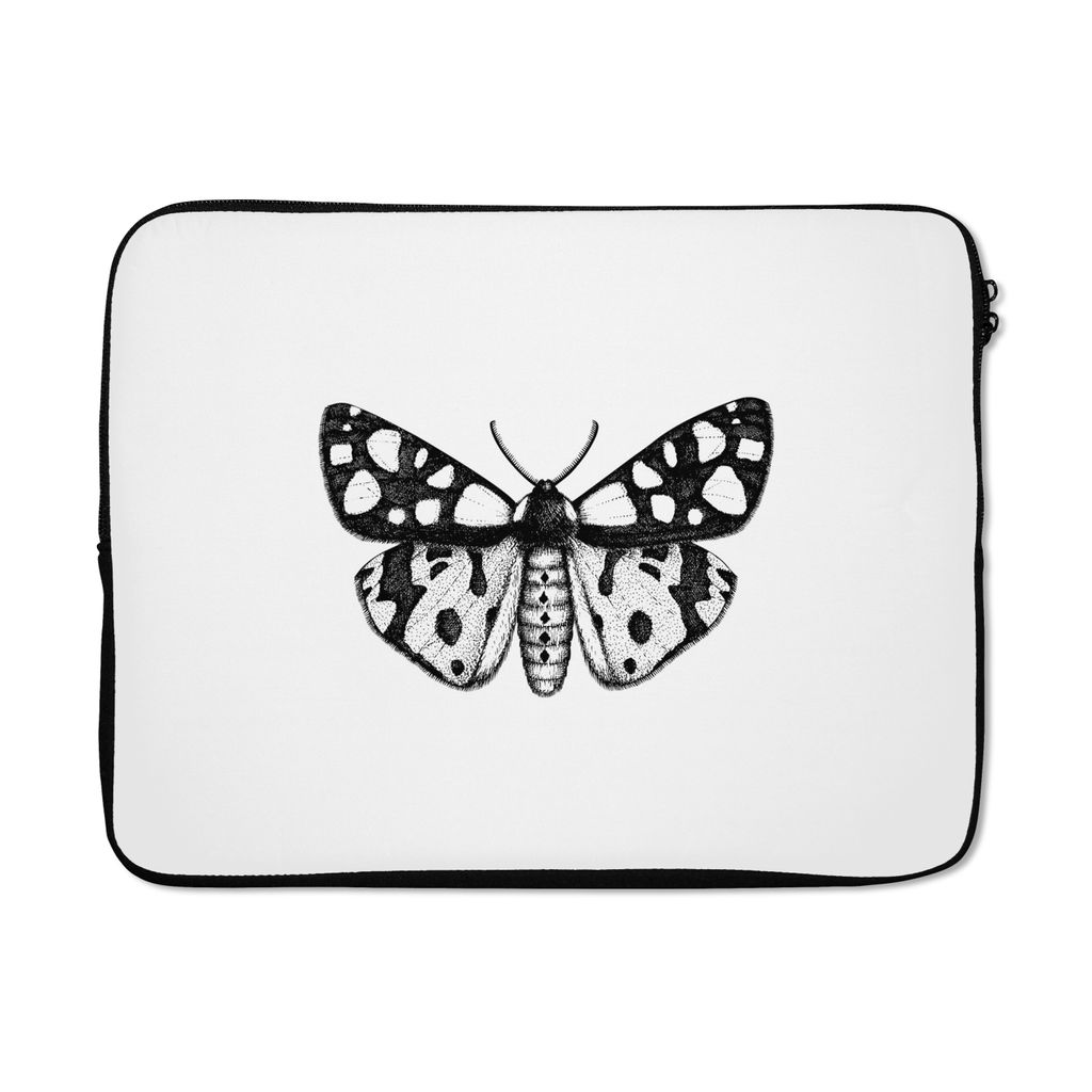 MuchoWow Laptop Hülle 17 Zoll Laptoptasche Schmetterling - Vintage - Schwarz und weiß - Zipper - Schutzabdeckung