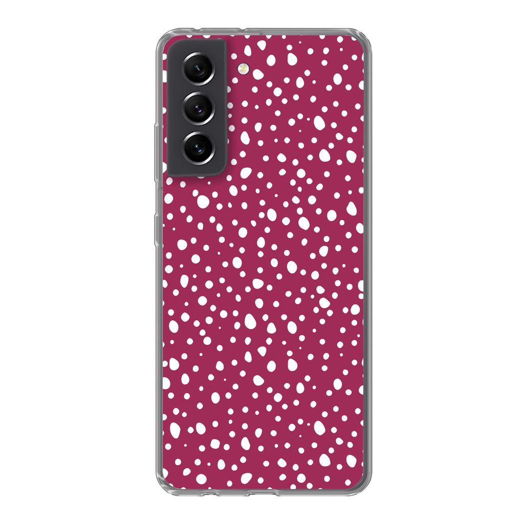 MuchoWow Handyhülle Schutzhülle Hülle für Samsung Galaxy S21 FE Tupfen - Rot - Weiß Silikon Softcase Handy Hülle - Mobiltelefonhülle