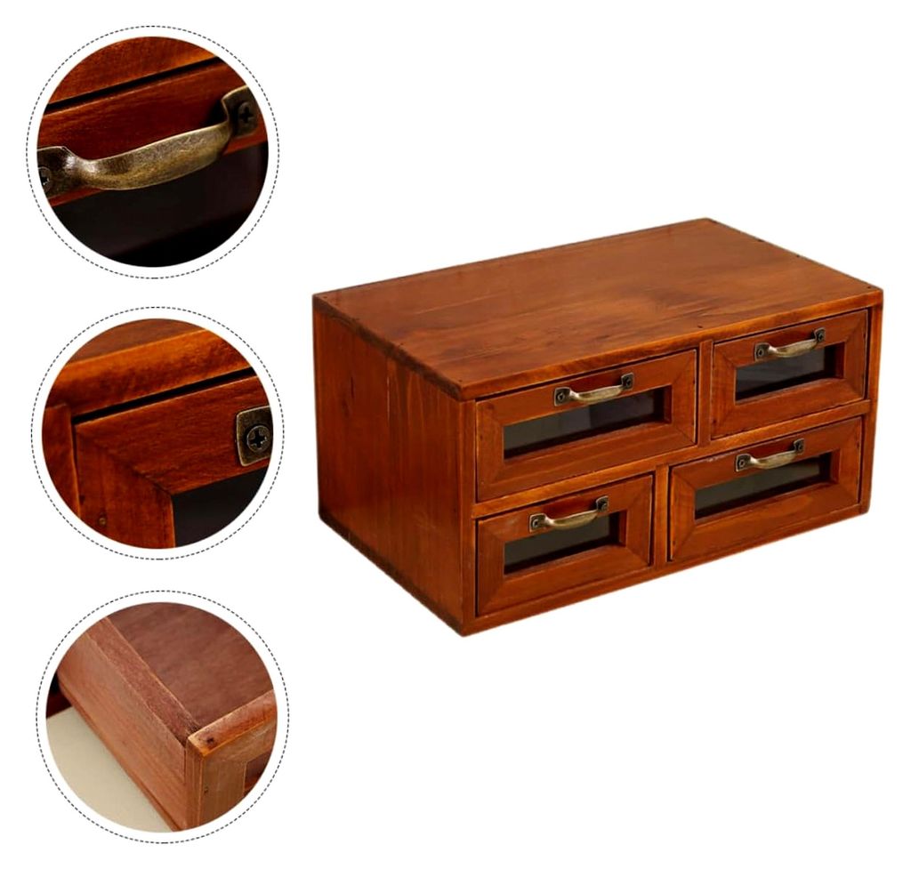 Holz Schreibtisch Organizer mit 4 Schubladen, doppelstöckig, staubgeschützt, Aufbewahrungsbox für Make-up, geeignet für Büro und Zuhause