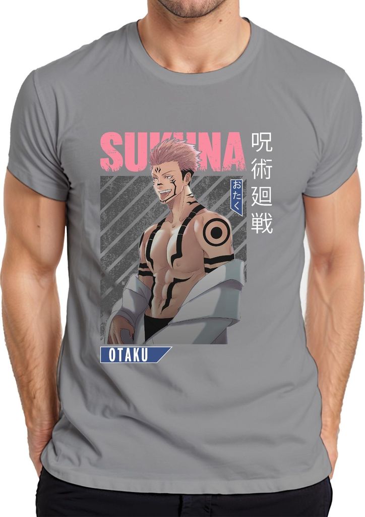 Sukuna Jujutsu Kaisen Otaku Anime Ästhetik Dämon Geschenk Vintage Herren T-Shirt, Grau, XL