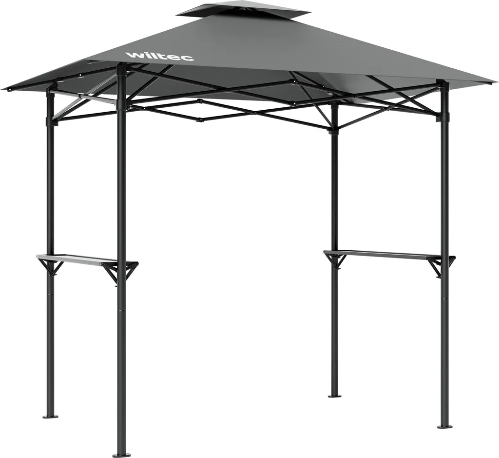 Tonnelle de jardin pour barbecue 2,45 m avec étagères de rangement gris