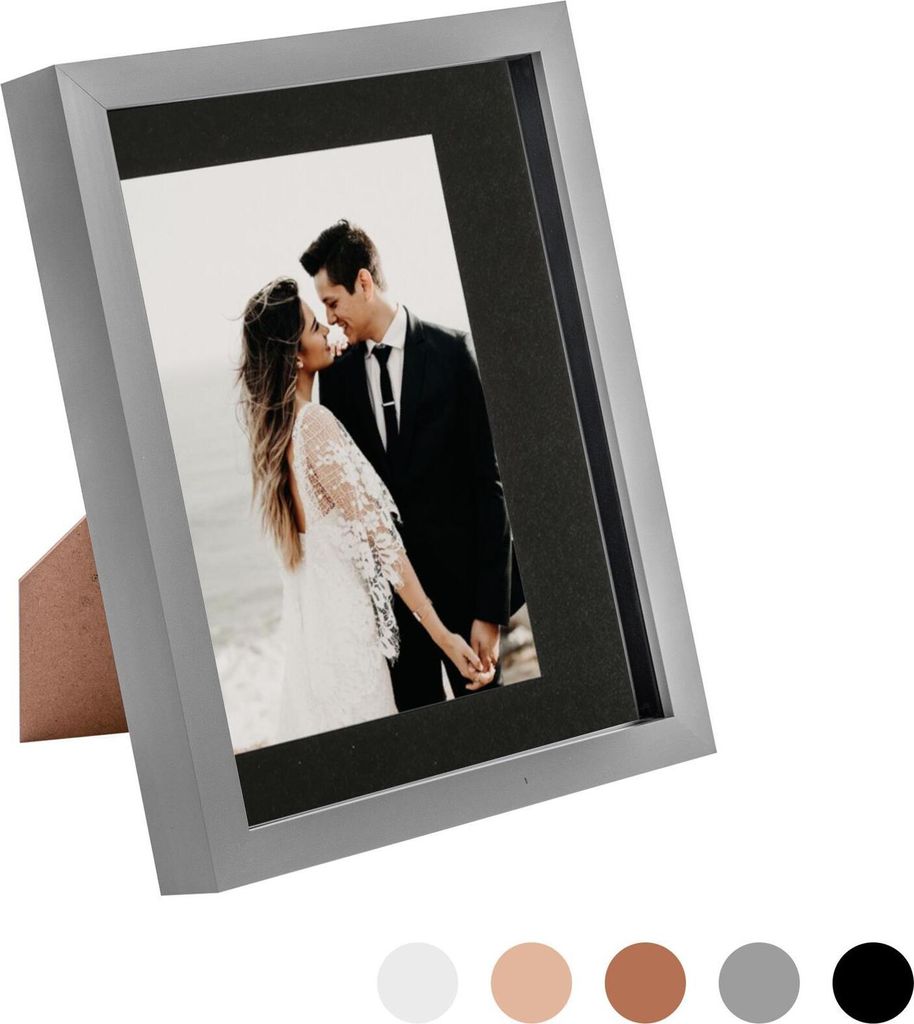 Nicola Spring 8 x 10 3D-Schatten-Kasten-Foto-Rahmen - Pop-up-Anzeige Bilderrahmen mit 5 x 7 Montage - Glas Aperture - Grau / Schwarz