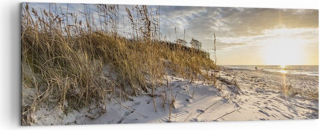 Bild auf Leinwand - Leinwandbild - Einteilig - Sand Gras Meer - 140x50cm - Wand Bild - Wanddeko - Wandbilder - Leinwanddruck - Bilder - Wanddekorat...
