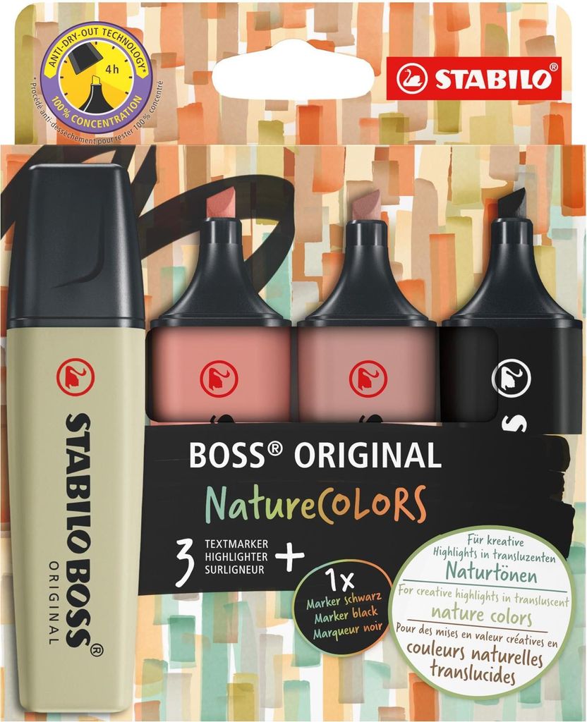 STABILO Textmarker BOSS ORIGINAL NatureCOLORS 4er Etui Keilspitze