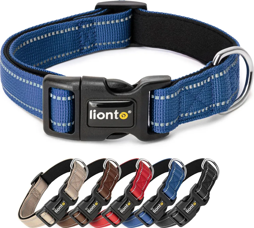 collare per cani lionto riflettente, imbottito e regolabile in nylon e neoprene, (S) lunghezza regolabile 30-40 cm, blu