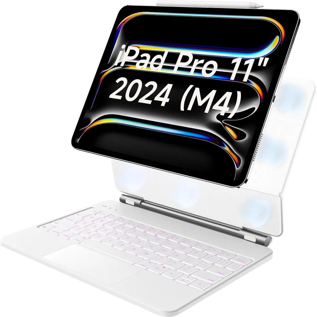 Clavier Rétroéclairé iPad Pro 11 4/5 gen : Étui HOU AZERTY Blanc Élégant