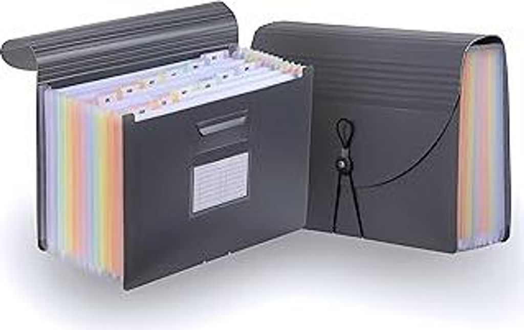 Dokumentenmappe A4 - Fächermappe mit 12 Fächern - Sortiermappe bis 1.500 Blatt - farbige Register A-Z / 1-12 / Monate - robuste PP Ordnungsmappe ...