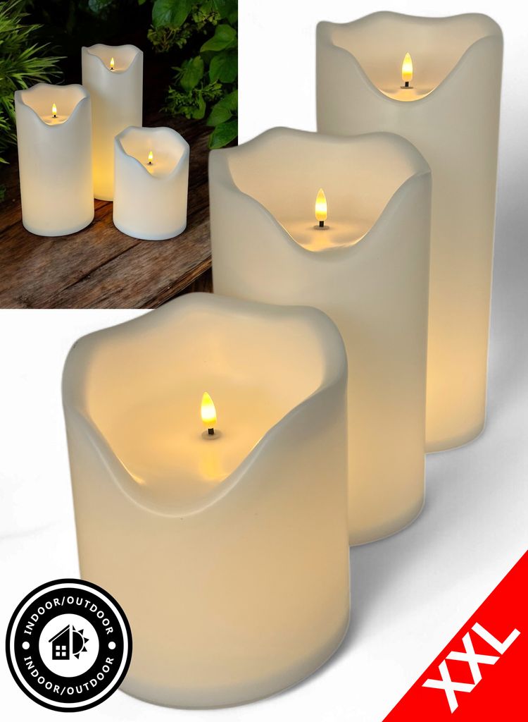 XXL Outdoor LED Kerzen 3er Set – Flackerlicht mit Produktbild 