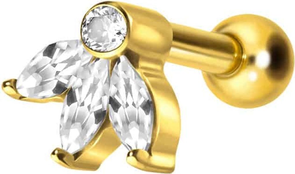 Ohrpiercing Titan Ohrpiercing mit Innengewinde LOTUSBLÜTE Gold Stablänge: 6mm