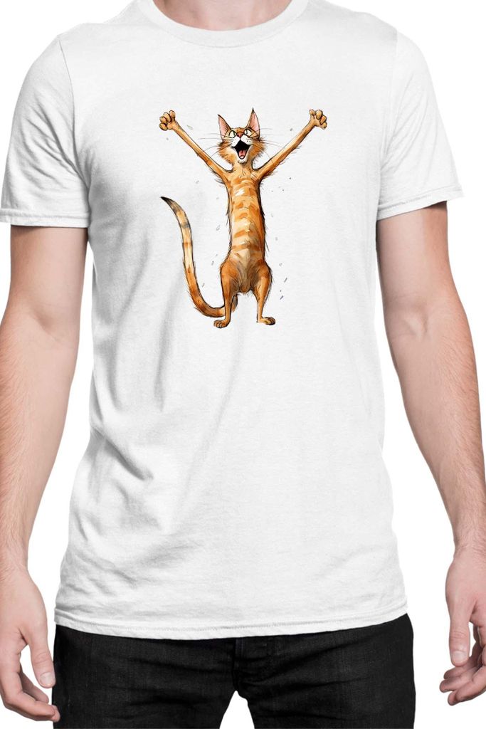 Herren T-Shirt Funny Cats Breeds Happy Cat Breed Cat, Man XL / Weiß