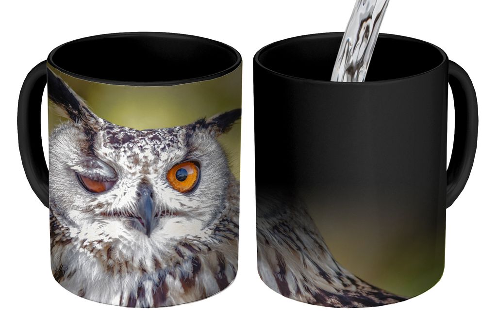 KitchenYeah Zauber Tasse Zaubertasse Magic Eule - Auge - Orange 350 ml Farbwechsel Becher Geschenk Geschenkidee - Magic-Tasse - Fototasse - Keram...