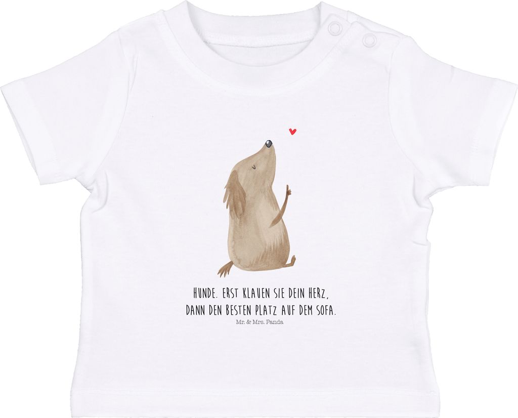Mr. & Mrs. Panda Organic Baby Shirt Hund Liebe 0. - 6. Monat - Weiß - Geschenk, T-Shirt, Sprüche, Herz, Kinder Top, Oberteil, Süß, Hunde, Babys...
