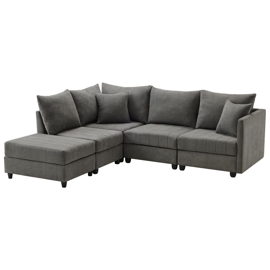Big-Sofa mit Rückenkissen, Zierkissen, loser Rückenkissen und Zierkissen, 5-Sitzer Sofa, Leinen Bezug