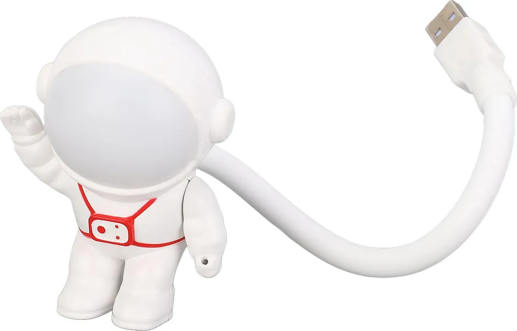 Brubaker Astronauta sulla Luna con Canna da Pesca - Lampada da Tavolo da 32 cm con Anello LED - Lampada da Comodino Spaziale con Illuminazione Indiretta e Presa USB-C - Dipinta a