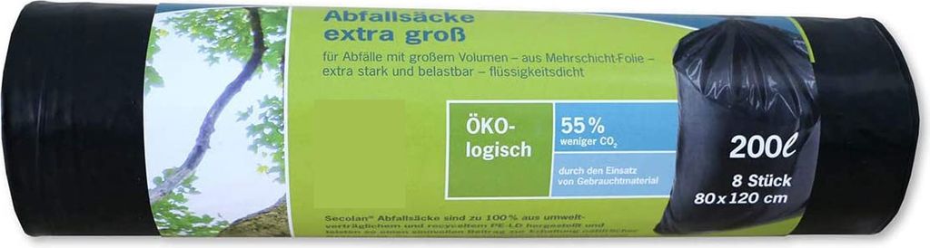 Mülleimerbeutel 200 Liter 43 mic. schwarz VE=8 Stück Produktbild 