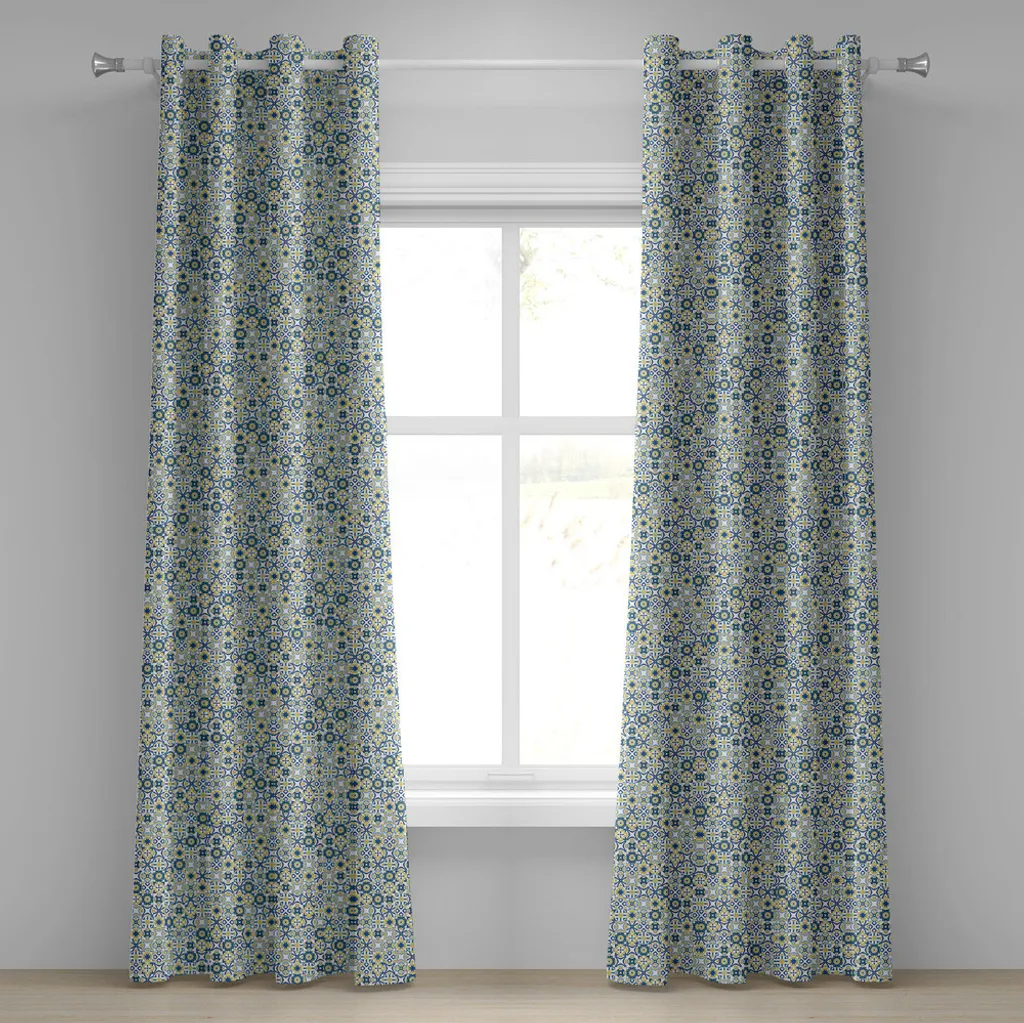 Rideau anti vis-à-vis décoratif bleu mosaïque marocaine 280x175 cm