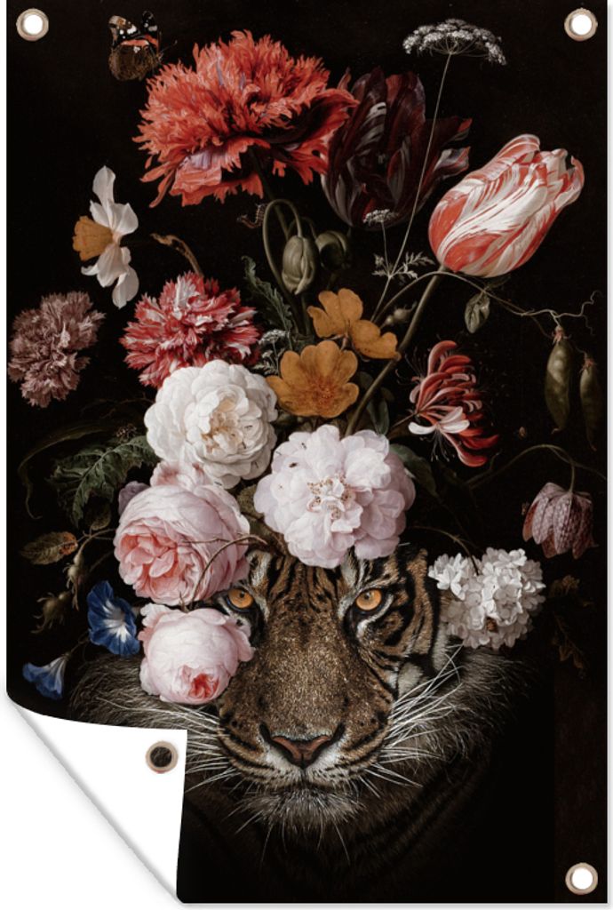 MuchoWow 80x120 cm Outdoor-Poster Gartendeko Sichtschutz Garten Poster für den Garten Blumen - Jan Davidsz de Heem - Tiger - Gemälde - Stillle...