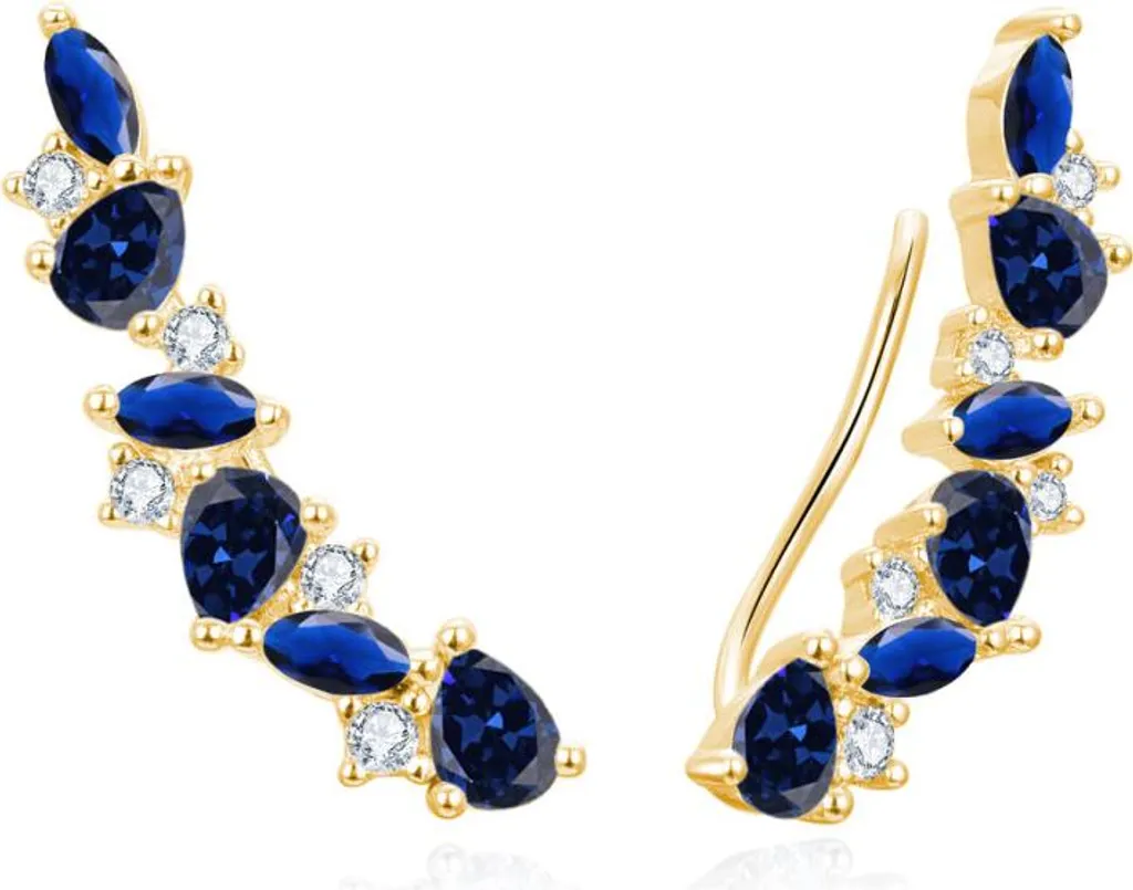 Boucles d'oreilles en zircon cubique bleu et finition dorée de luxe