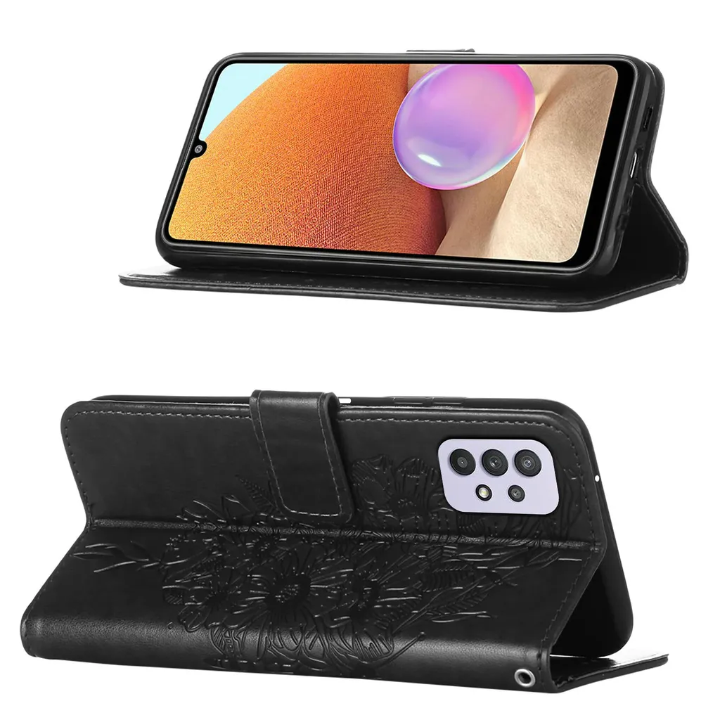 Custodia a Libro Samsung A32 5G Antiurto Farfalla Nera con Cinturino - 2