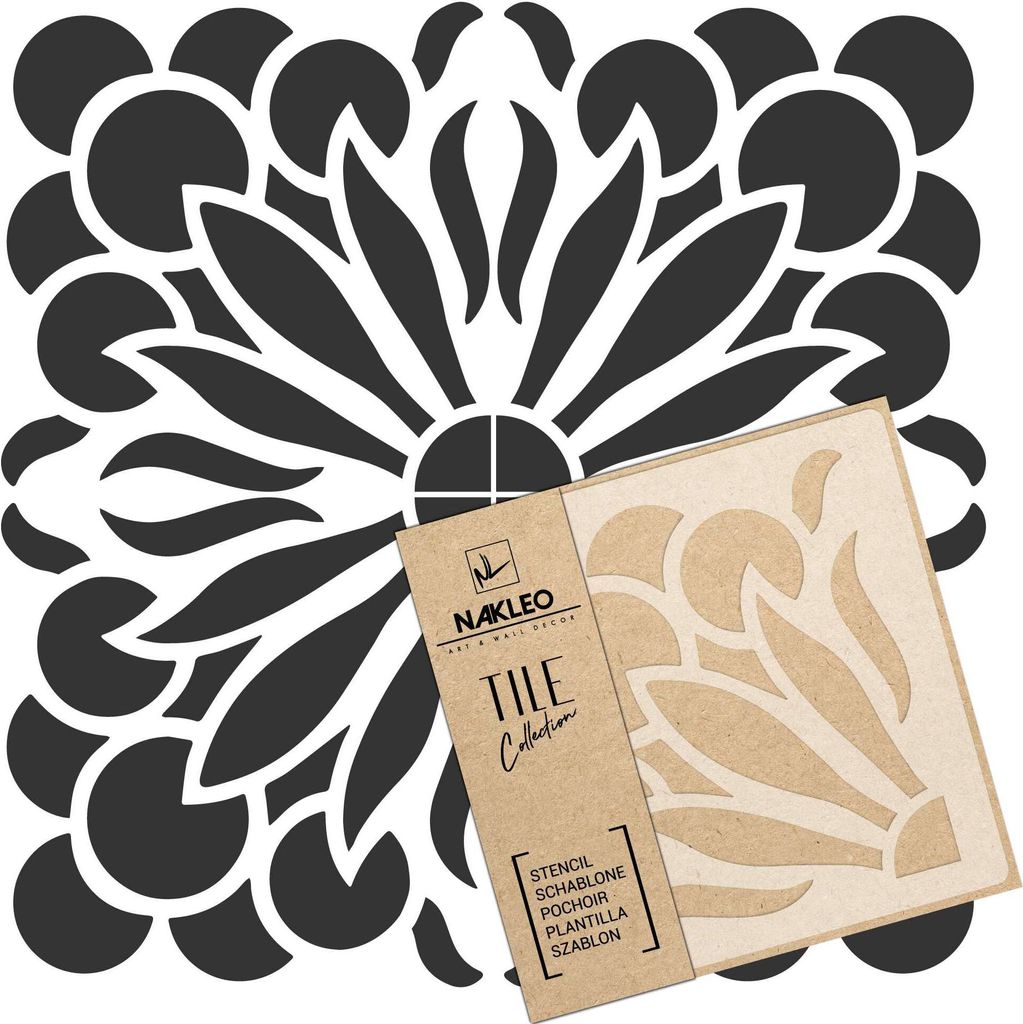 Tile Fliesen Schablone zum Malen 15x15 cm, Palvo Spanische Maurische Blume Marokkanisch, Kunststoff Wiederverwendbare Bodenschablone DIY