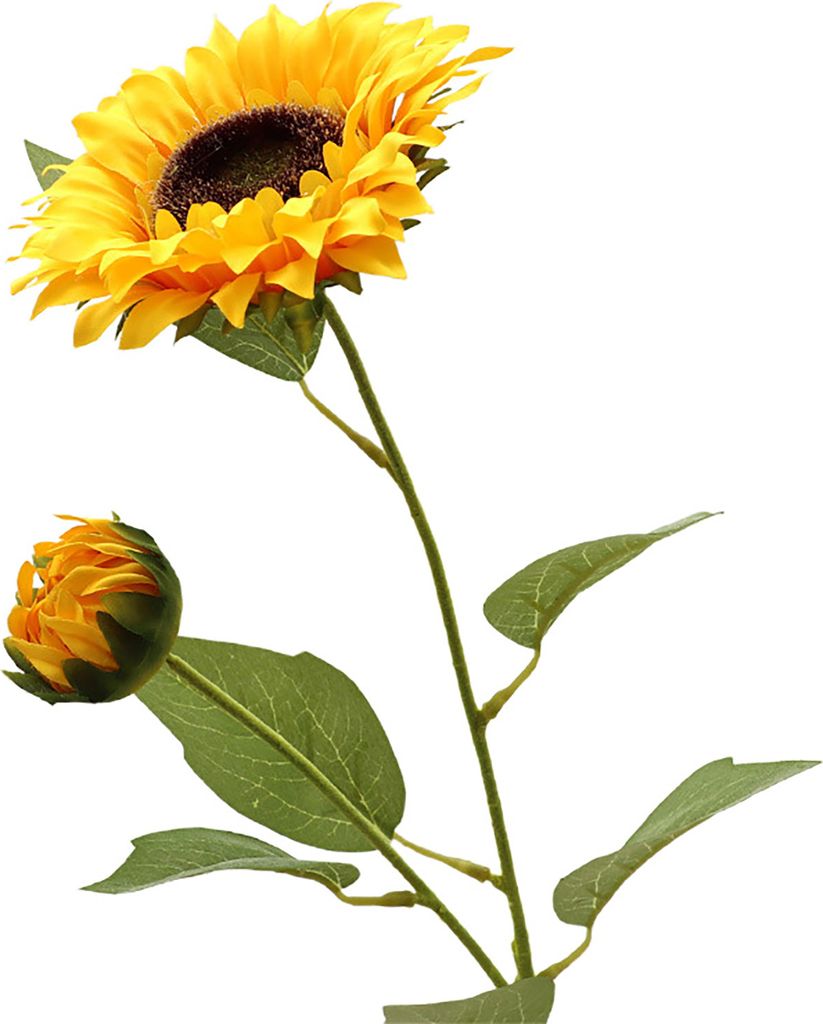 1 Zweig Künstliche Sonnenblume Frischwacht lebhafte hellfarbene dekorative lange künstliche Sonnenblumenstamm-Feiertagszubehör-Gelb