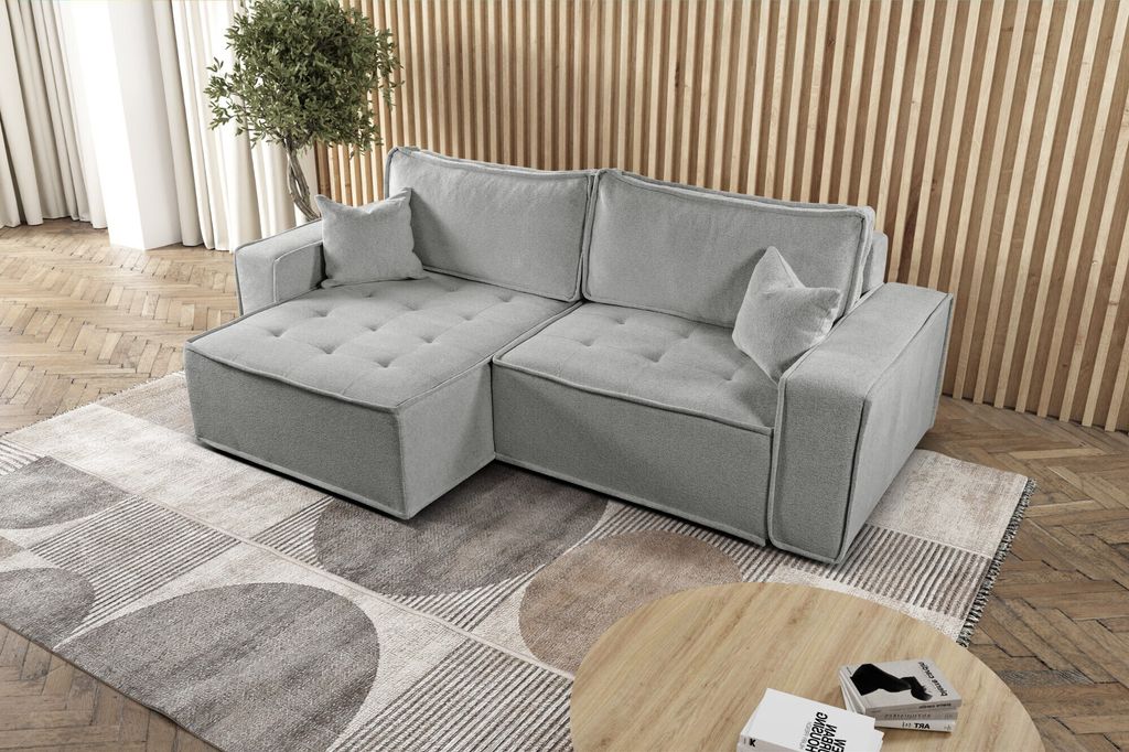 Kaiser Möbel L-förmiges Bohoo-Ecksofa mit Schlaffunktion Dunkelbeige Links