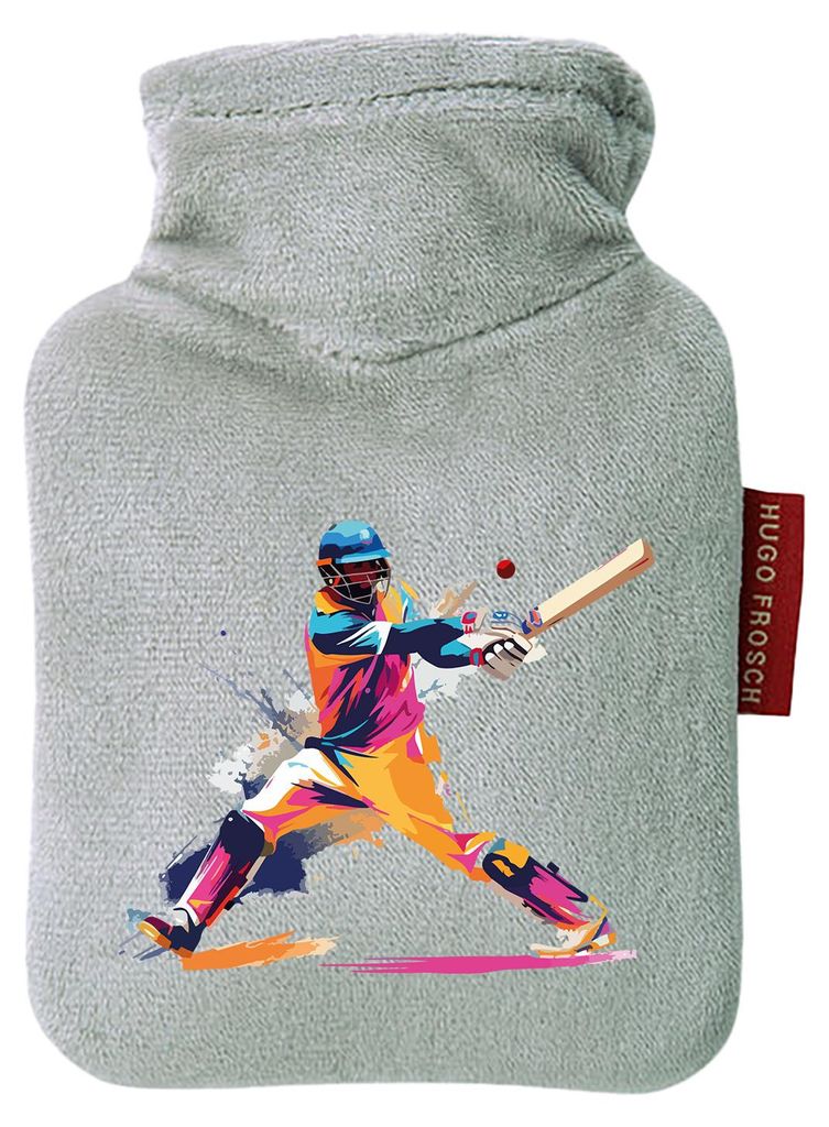 Huuraa Mini-Wärmflasche Baseball Spieler bunte Silhouette 0,2 Liter Grey Mini Veloursbezug Taschenwärmer Geschenkidee