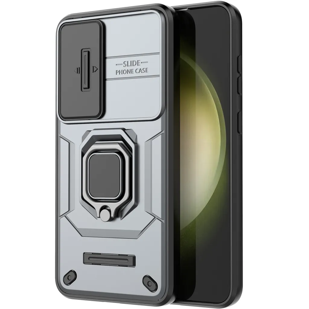 Cover Blindata Samsung S24 Plus: Protezione Fotocamera e Stand Grigio - 6
