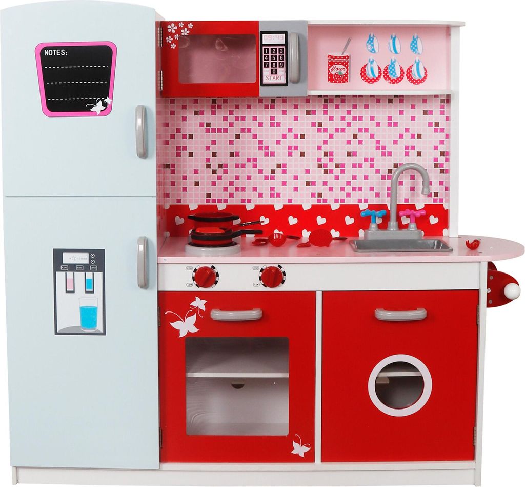 Aga4Kids Holzküche LUSSYS COOK WORLD in modernem Design mit reichhaltiger Ausstattung, Zwei-Platten-Herd, Backofen und Mikrowelle, Spüle mit Wass...