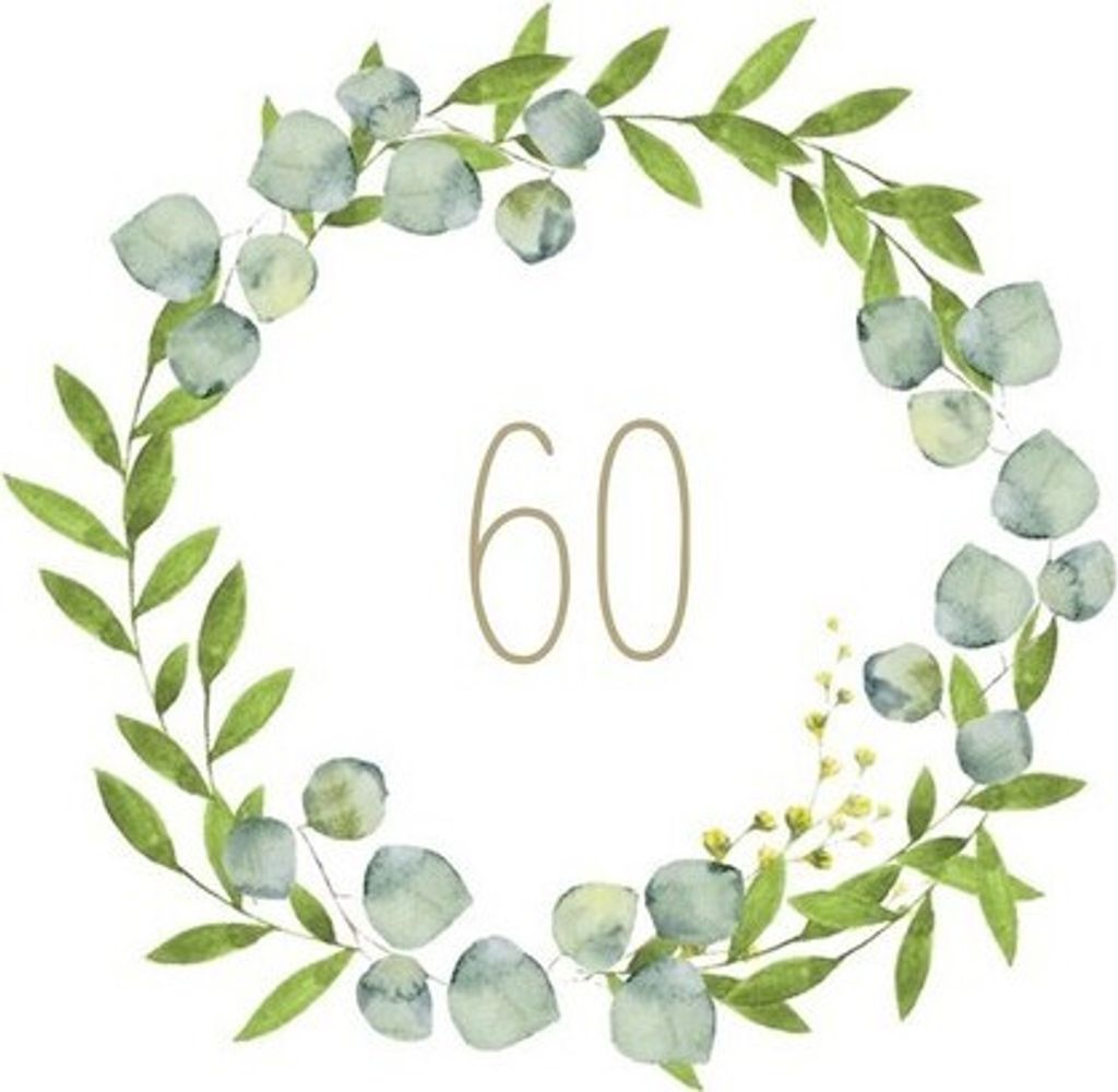 20 Servietten Birthday 60 - Goldene 60 im Kranz 33x33cm