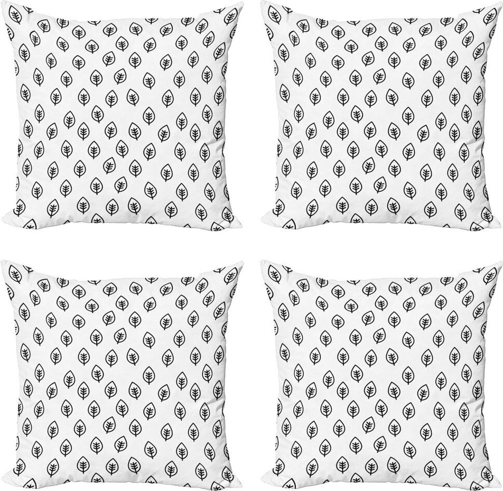 ABAKUHAUS Laub Kissenbezug Set (4 Stück), Blätter Frühling Natur, Moderner Doppelseitiger Digitaldruck, 45 cm x 45 cm, Schwarz und weiß
