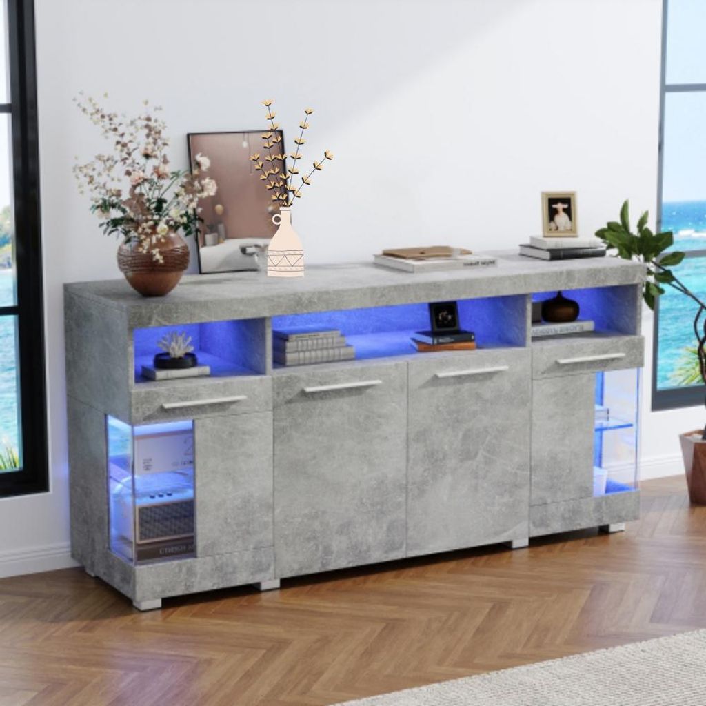 Beistelltisch, Sideboard Seitenschrank mit LED Licht,Sideboard, Seitenschrank mit 3 Fächern 140*40*70cm