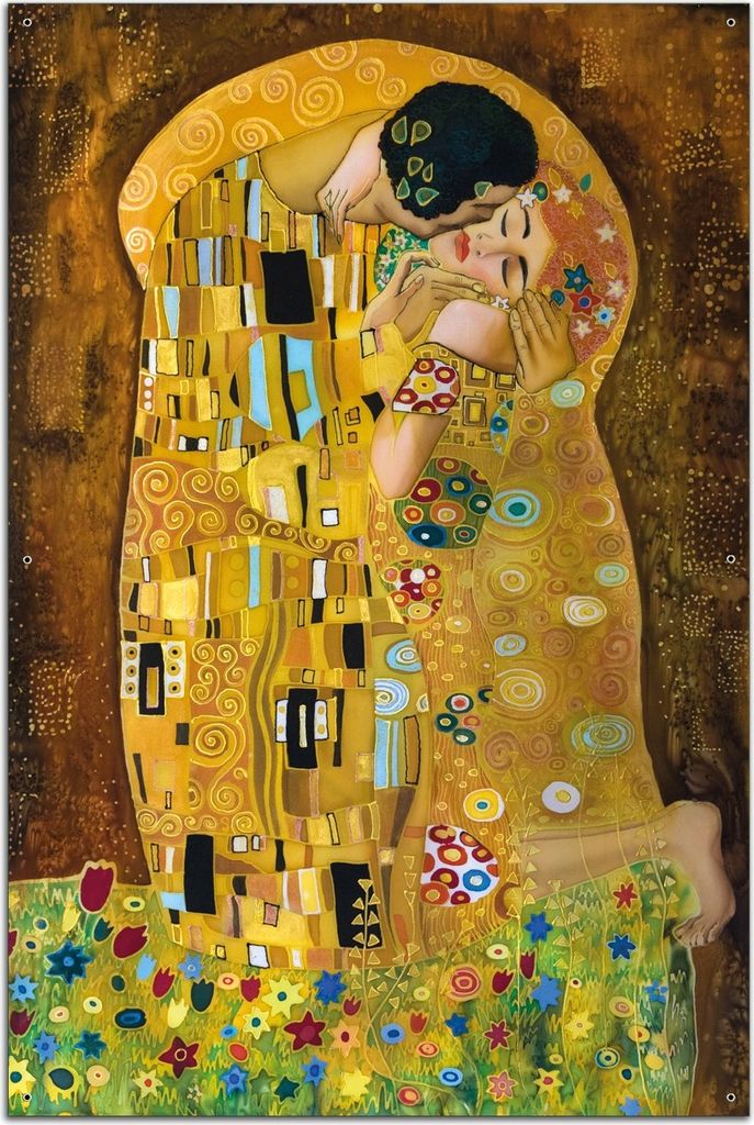 Wallario Outdoor-Poster für Garten oder Balkon, Motiv Der Kuss von Klimt, in ca. 61 x 91,50 cm